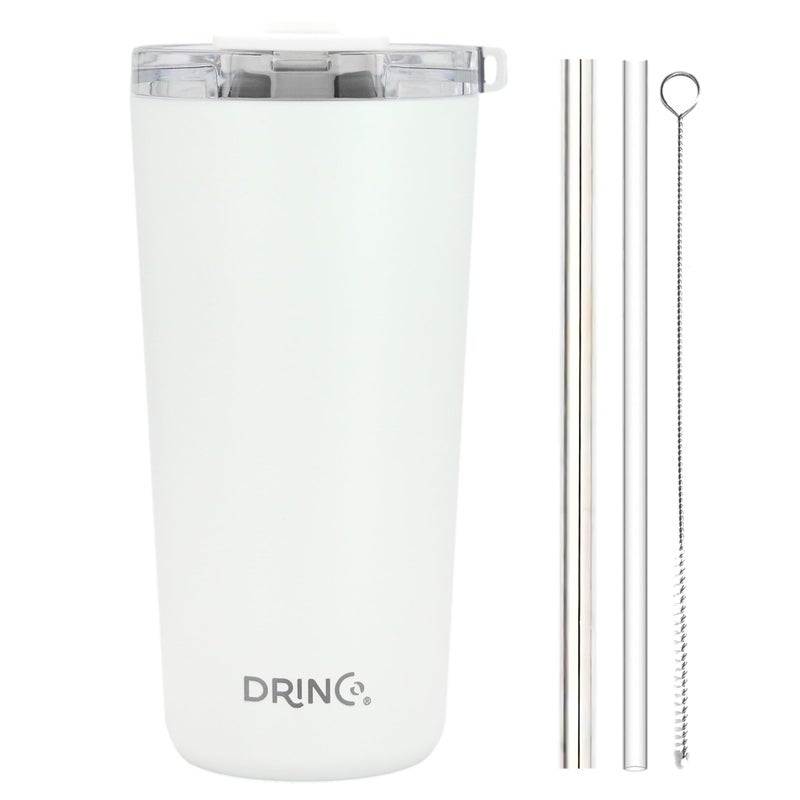 Drinco - 20 oz Stainless Steel Tumbler | Double Walled Vacuum Insulated Mug With Lid, 2 Straws, For Hot & Cold Drinks (20oz Artic White, 20oz) - Image 3